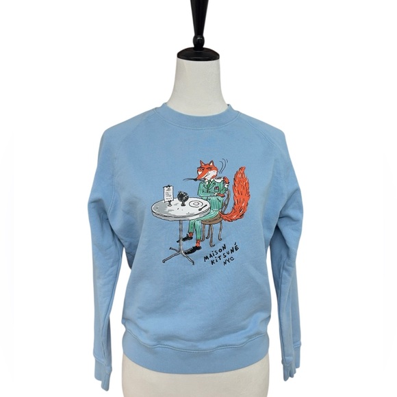 MAISON KITSUNE Tops - Maison Kitsuné x Olympia Le-Tan Oly Coffee Fox Classic Sweatshirt Blue Size M
